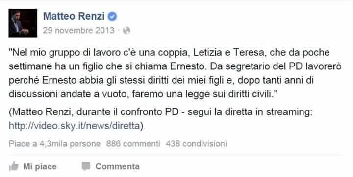 messaggio Matteo Renzi